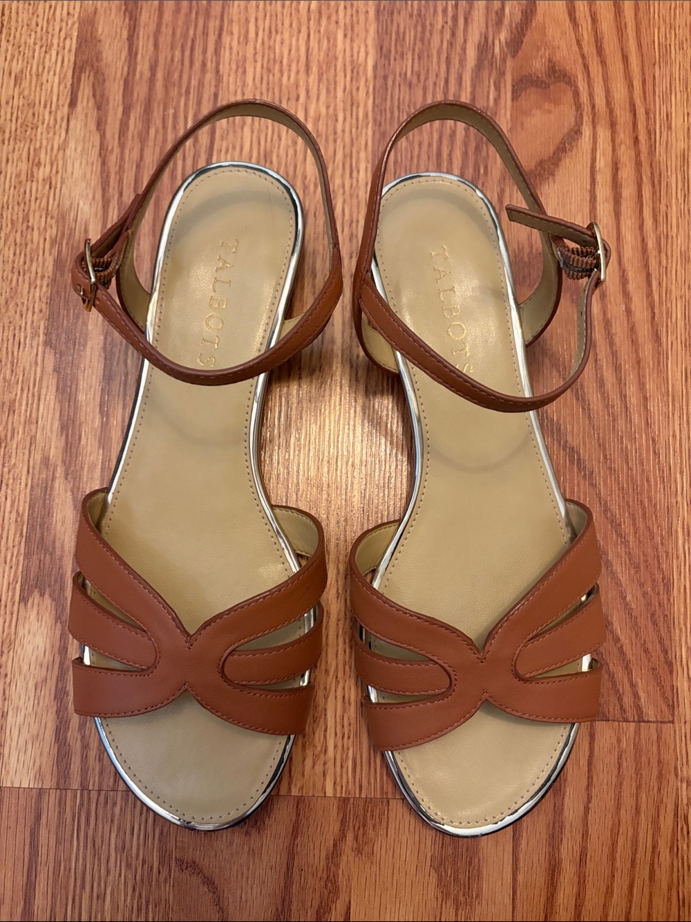 Talbots Brown Leather Cutout Slingback Sandals